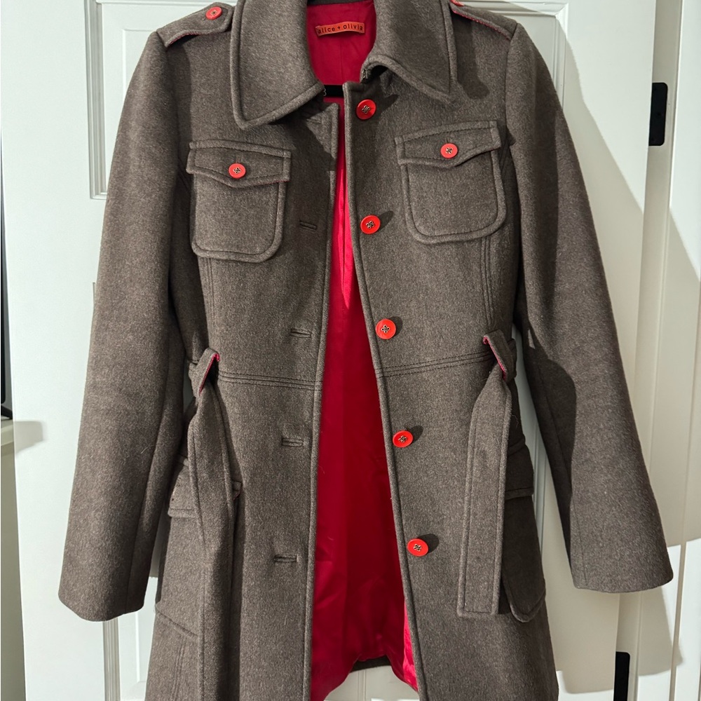 Alice + Olivia Brown Coat with Red Lining